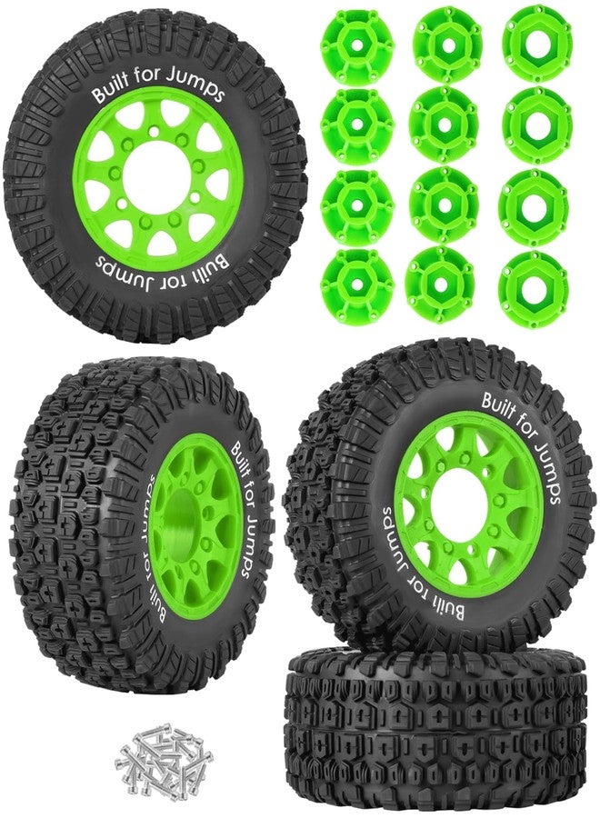 إطارات RCHuiWow سداسية الشكل مقاس 12 مم/14 مم/17 مم لشاحنات التحكم عن بعد بمقياس 1/10، مثل Slash 2WD 4×4 وSenton Axia1 L0S1 وRed cat Rc 4wd، وإطارات شاحنات السباق القصيرة بمقياس 1/10 مع حشوات إسفنجية، 4 قطع، لون أخضر. - Image 1
